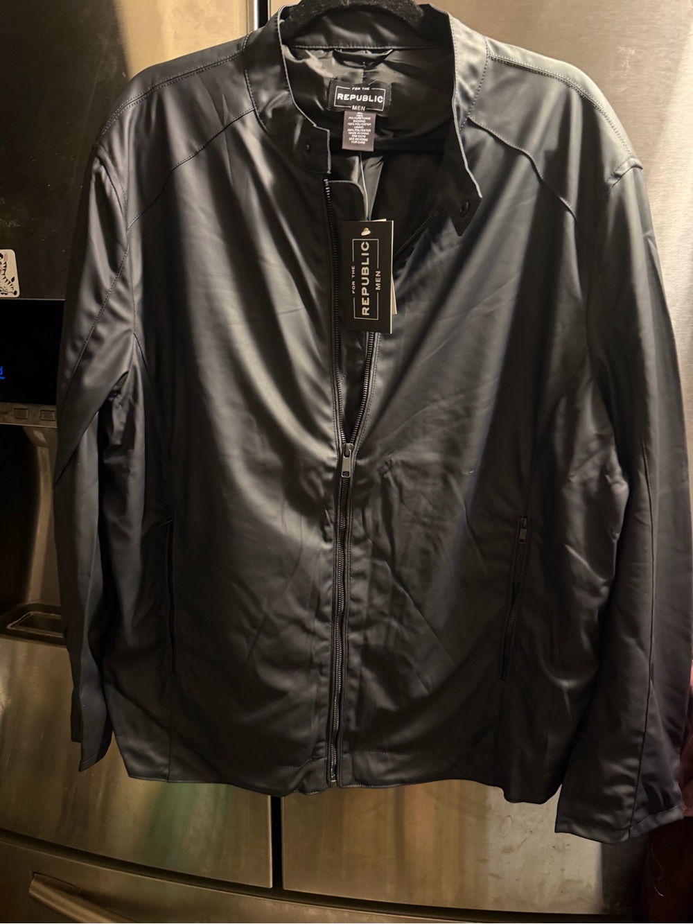 For The Republic Men's Black Faux Leather Bomber Jacket